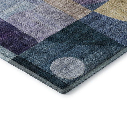 8' X 10' Blue Gold And Purple Abstract Geometric Washable Area Rug With UV Protection