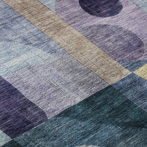 8' X 10' Blue Gold And Purple Abstract Geometric Washable Area Rug With UV Protection