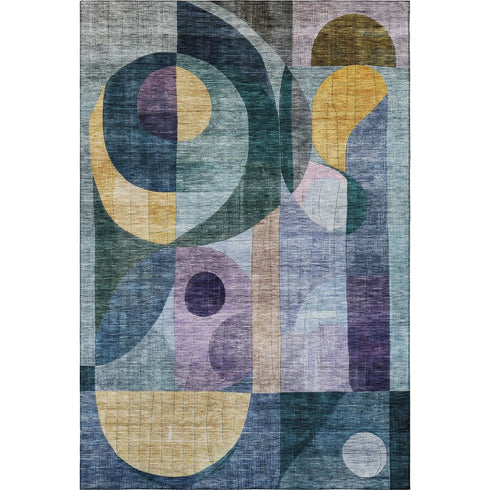 8' X 10' Blue Gold And Purple Abstract Geometric Washable Area Rug With UV Protection