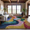 8' X 10' Green Orange Teal And Pink Abstract Washable Area Rug With UV Protection