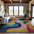 8' X 10' Green Orange Teal And Pink Abstract Washable Area Rug With UV Protection
