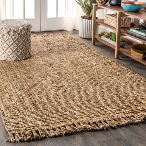 9' X 12' Natural Jute Handmade Area Rug With Fringe