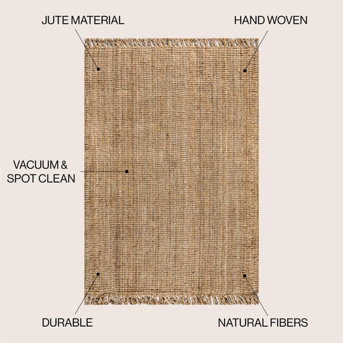 9' X 12' Natural Jute Handmade Area Rug With Fringe