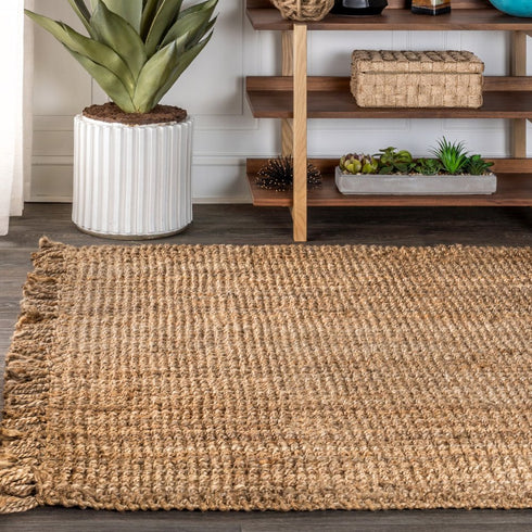 9' X 12' Natural Jute Handmade Area Rug With Fringe