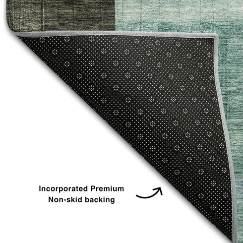 5' X 8' Brown Blue And Green Abstract Geometric Washable Area Rug With UV Protection