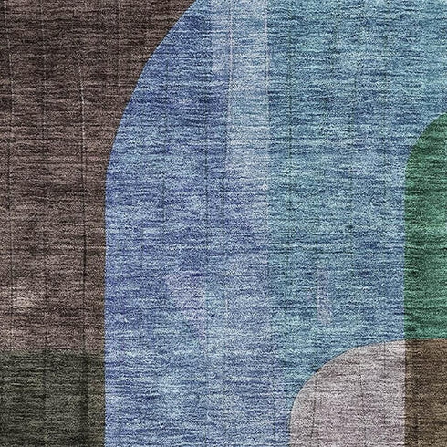 5' X 8' Brown Blue And Green Abstract Geometric Washable Area Rug With UV Protection
