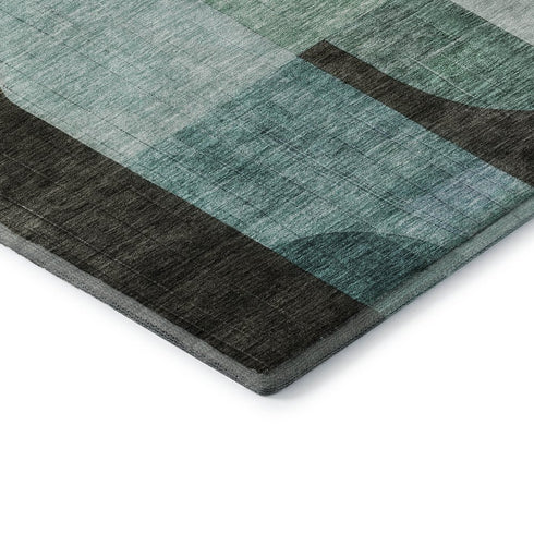 8' X 10' Brown Blue And Green Abstract Geometric Washable Area Rug With UV Protection