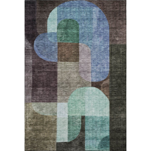 8' X 10' Brown Blue And Green Abstract Geometric Washable Area Rug With UV Protection