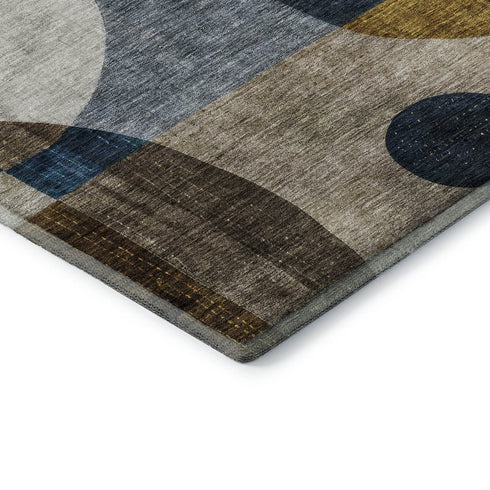 8' X 10' Blue Gold And Beige Abstract Geometric Washable Area Rug With UV Protection