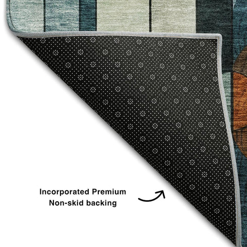5' X 8' Blue Copper And Ivory Geometric Washable Area Rug With UV Protection