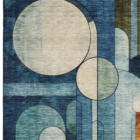 5' X 8' Blue Copper And Ivory Geometric Washable Area Rug With UV Protection
