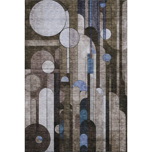5' X 8' Brown Blue And Beige Geometric Washable Area Rug With UV Protection