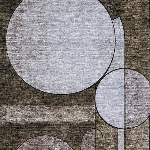 5' X 8' Brown Blue And Beige Geometric Washable Area Rug With UV Protection