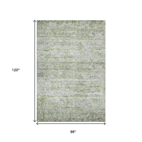 8' X 10' Artichoke Green And Gray Striped Washable Area Rug With UV Protection
