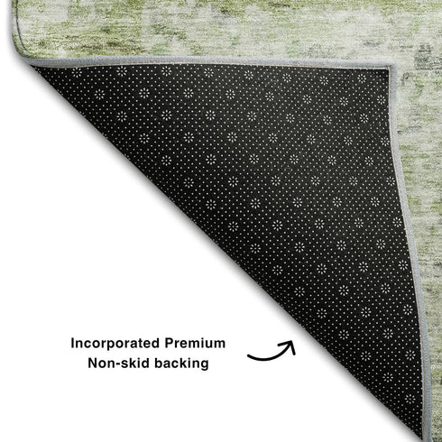 8' X 10' Artichoke Green And Gray Striped Washable Area Rug With UV Protection