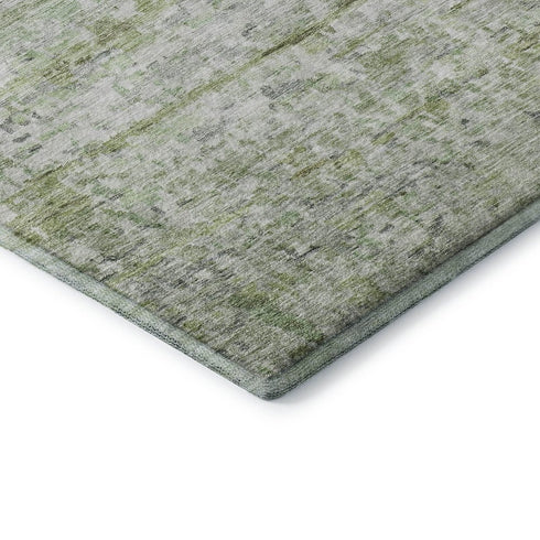 8' X 10' Artichoke Green And Gray Striped Washable Area Rug With UV Protection