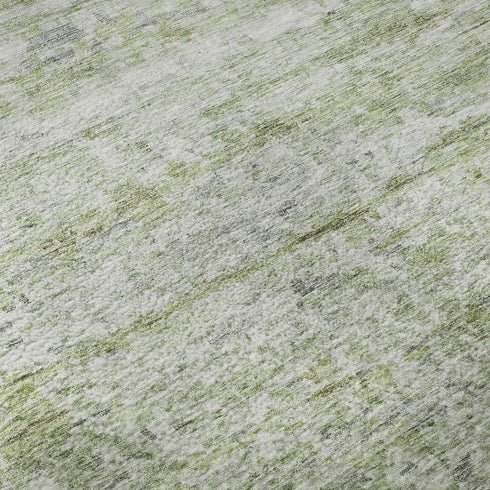 8' X 10' Artichoke Green And Gray Striped Washable Area Rug With UV Protection