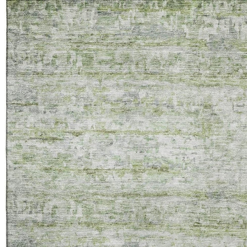 8' X 10' Artichoke Green And Gray Striped Washable Area Rug With UV Protection