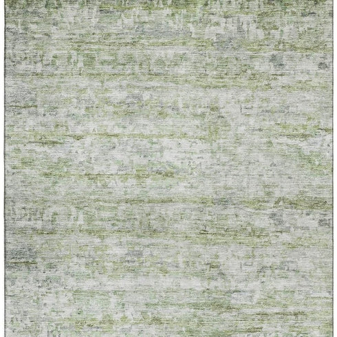 8' X 10' Artichoke Green And Gray Striped Washable Area Rug With UV Protection