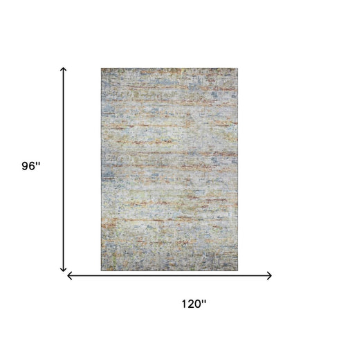 8' X 10' Copper Beige And Blue Striped Washable Area Rug With UV Protection