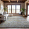 8' X 10' Copper Beige And Blue Striped Washable Area Rug With UV Protection