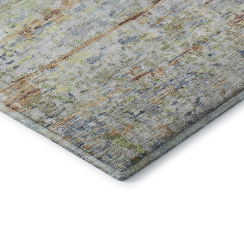 8' X 10' Copper Beige And Blue Striped Washable Area Rug With UV Protection
