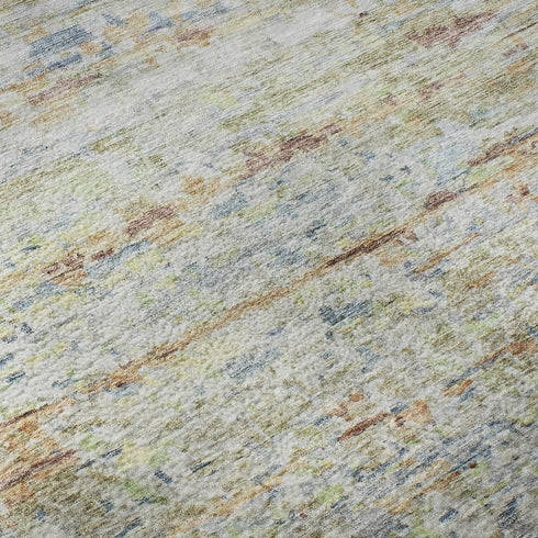 8' X 10' Copper Beige And Blue Striped Washable Area Rug With UV Protection