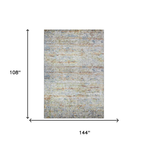 9' X 12' Copper Beige And Blue Striped Washable Area Rug With UV Protection