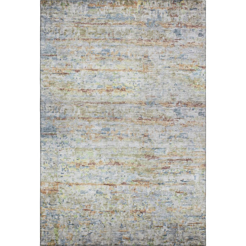 9' X 12' Copper Beige And Blue Striped Washable Area Rug With UV Protection