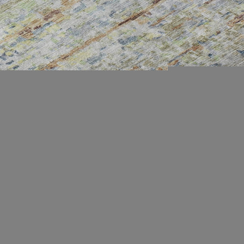 9' X 12' Copper Beige And Blue Striped Washable Area Rug With UV Protection