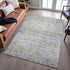 9' X 12' Copper Beige And Blue Striped Washable Area Rug With UV Protection
