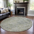 8' Sage Gold And Beige Abstract Washable Round Rug With UV Protection