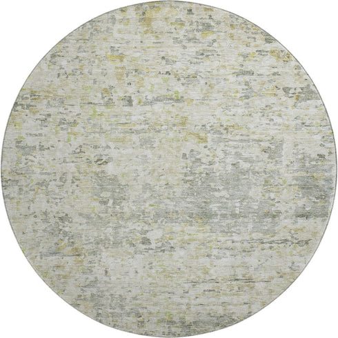 8' Sage Gold And Beige Abstract Washable Round Rug With UV Protection