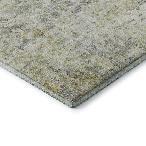 8' Sage Gold And Beige Abstract Washable Round Rug With UV Protection