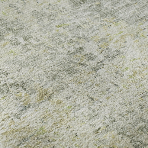 8' Sage Gold And Beige Abstract Washable Round Rug With UV Protection