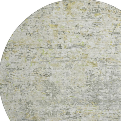 8' Sage Gold And Beige Abstract Washable Round Rug With UV Protection