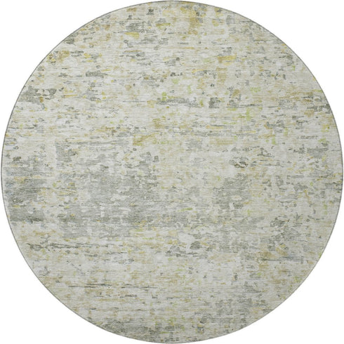 8' Sage Gold And Beige Abstract Washable Round Rug With UV Protection