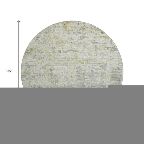 8' Sage Gold And Beige Abstract Washable Round Rug With UV Protection