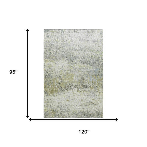 8' X 10' Artichoke Green Gray And Silver Abstract Washable Area Rug With UV Protection