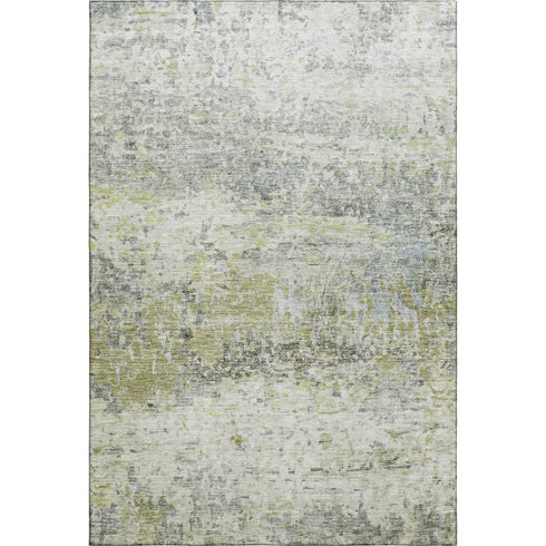8' X 10' Artichoke Green Gray And Silver Abstract Washable Area Rug With UV Protection