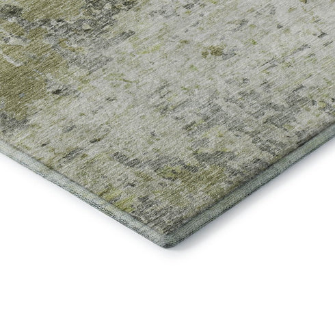 8' X 10' Artichoke Green Gray And Silver Abstract Washable Area Rug With UV Protection