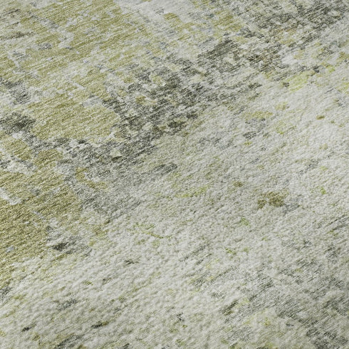 8' X 10' Artichoke Green Gray And Silver Abstract Washable Area Rug With UV Protection