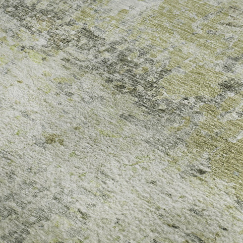 8' X 10' Artichoke Green Gray And Silver Abstract Washable Area Rug With UV Protection