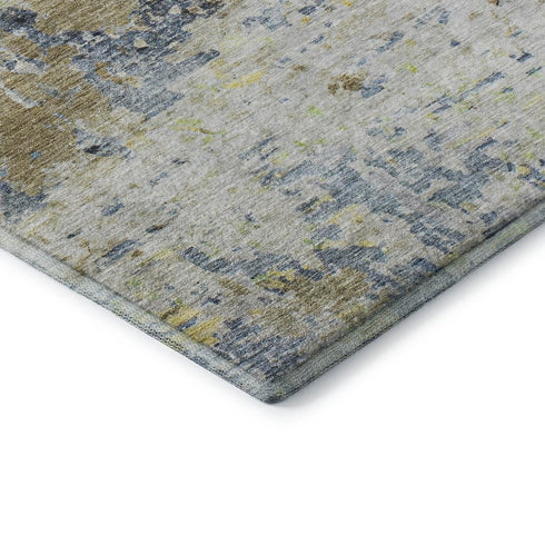 5' X 8' Blue Gold And Beige Abstract Washable Area Rug With UV Protection