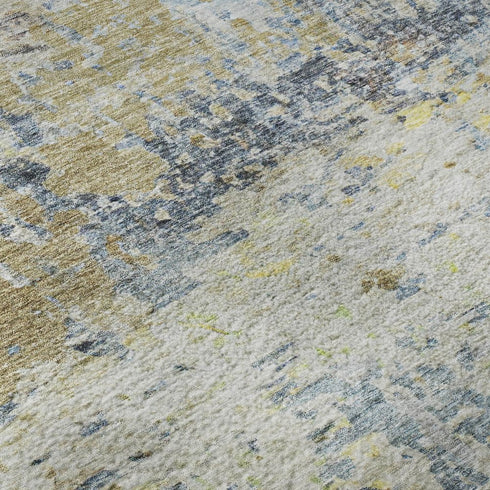 5' X 8' Blue Gold And Beige Abstract Washable Area Rug With UV Protection