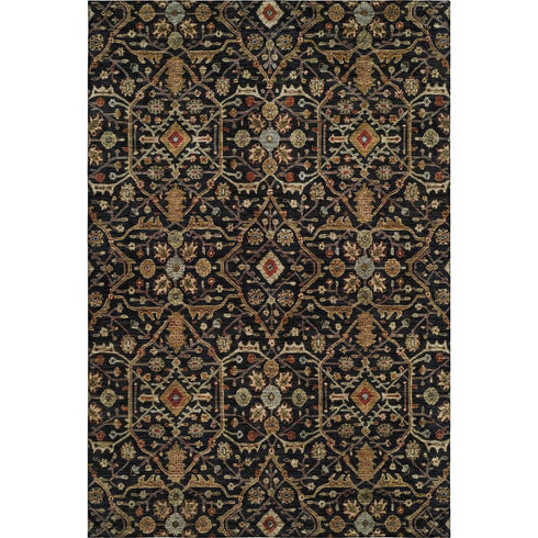 5' X 8' Black Gold And Blue Oriental Washable Area Rug With UV Protection
