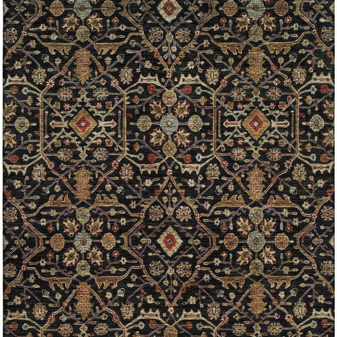 5' X 8' Black Gold And Blue Oriental Washable Area Rug With UV Protection