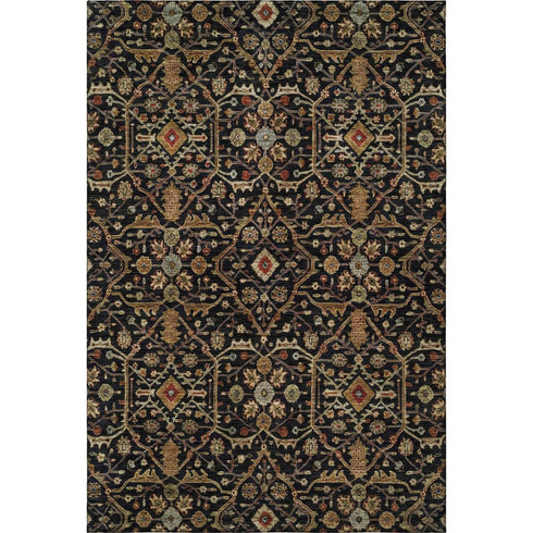 5' X 8' Black Gold And Blue Oriental Washable Area Rug With UV Protection