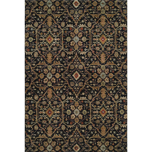 8' X 10' Black Gold And Blue Oriental Washable Area Rug With UV Protection