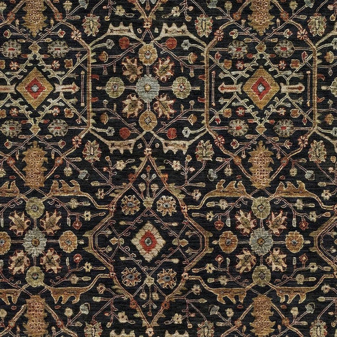 8' X 10' Black Gold And Blue Oriental Washable Area Rug With UV Protection